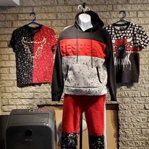 Hoodie & sweatpant set w/ 2 coordinating shirts